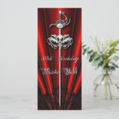 Red Lace Masquerade Silver 50th Birthday Kaart (Staand voorkant)