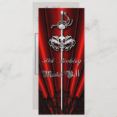 Red Lace Masquerade Silver 50th Birthday Kaart (Voorkant / Achterkant)