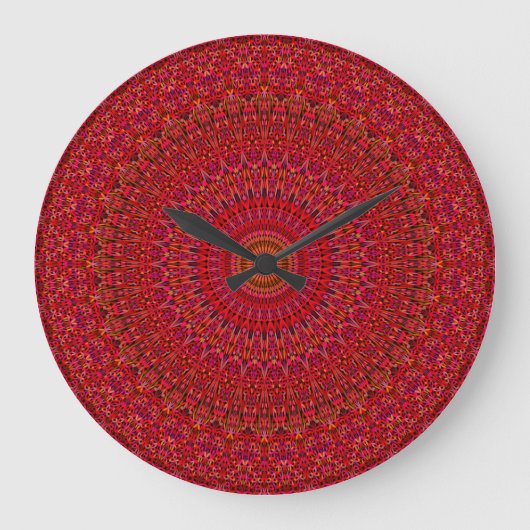 Red Lace Ornament Mandala Grote Klok (Voorkant)