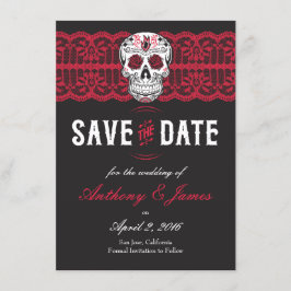 Red Lace Sugar Skull Sla de datums 4.5x6.25 op Save The Date