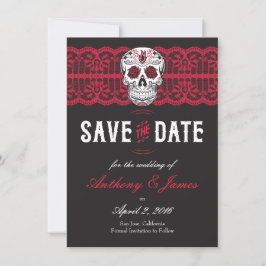 Red Lace Sugar Skull Sla de datums 4.5x6.25 op Save The Date
