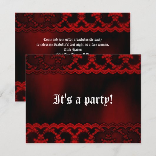 Red Lace Vampire Gothic Bachelorette Party Kaart (Voorkant / Achterkant)