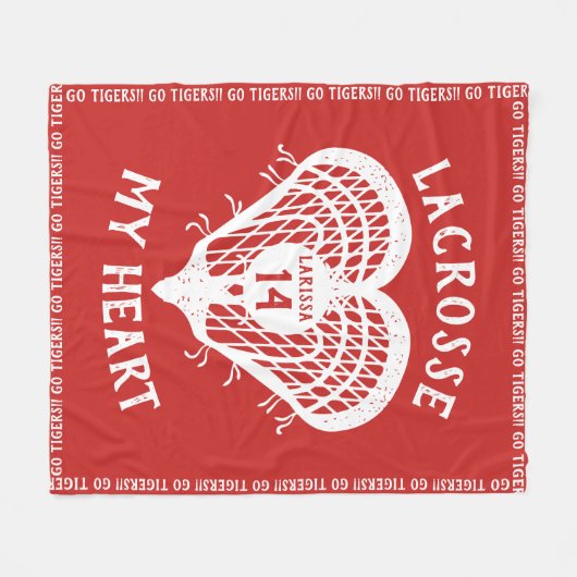 Red Lacrosse Mijn hart Fleece Deken (Voorkant (Horizontaal))