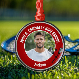 Red Lacrosse Player Photo High School Christmas Metalen Ornament