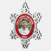Red Lacrosse Player Photo High School Tin Sneeuwvlok Ornament (Rechts)