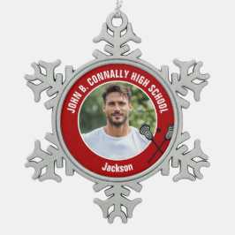 Red Lacrosse Player Photo High School Tin Sneeuwvlok Ornament