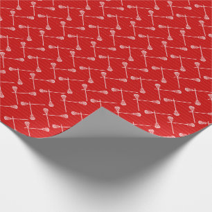 Red Lacrosse White Sticks gepatterd Cadeaupapier