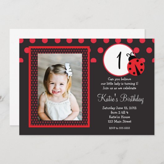 Red Lady Bug Birthday Uitnodiging (Voorkant / Achterkant)