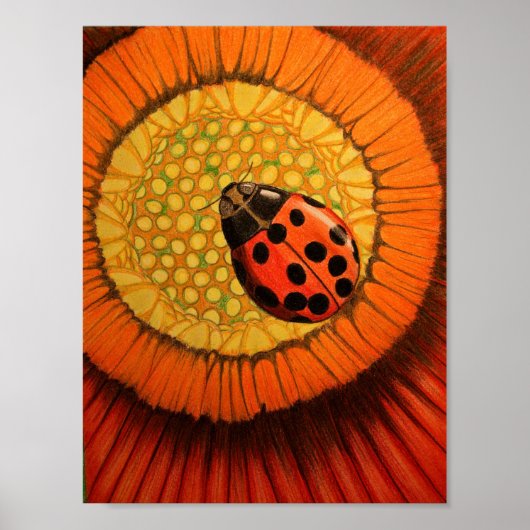 Red Lady Bug op een zinnige Poster (Voorkant)