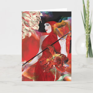 Red Lady met bloemen Bedankkaart