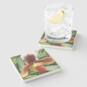 Red Lady Slipper Orchid Floral Stenen Onderzetter (Zijkant)