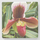 Red Lady Slipper Orchid Floral Stenen Onderzetter (Voorkant)