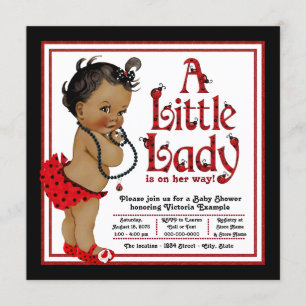 Red Ladybug African American Girl Baby shower Kaart