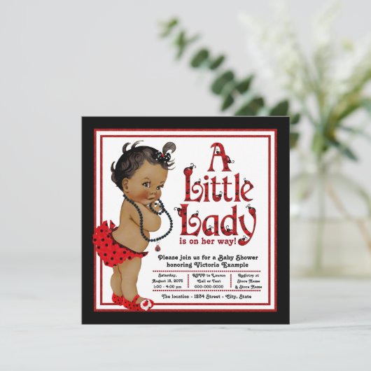 Red Ladybug Afro-Amerikaans Meisje Baby shower Kaart (Staand voorkant)