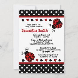 Red Ladybug Baby shower Black en White Polka Dots Kaart