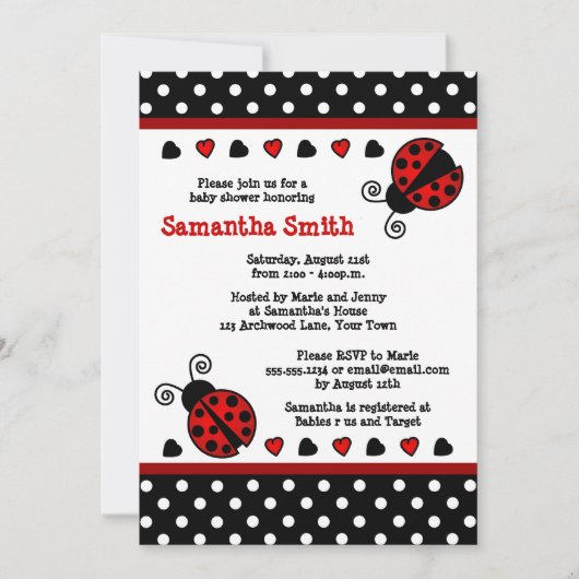 Red Ladybug Baby shower Black en White Polka Dots Kaart (Voorkant)
