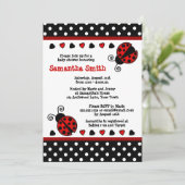 Red Ladybug Baby shower Black en White Polka Dots Kaart (Staand voorkant)
