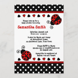 Red Ladybug Baby shower Black en White Polka Dots Kaart