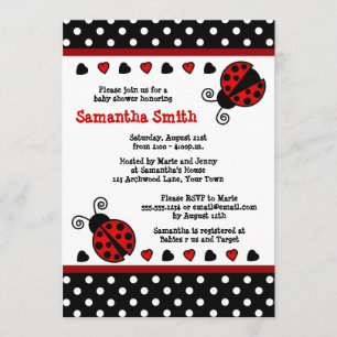 Red Ladybug Baby shower Black en White Polka Dots Kaart