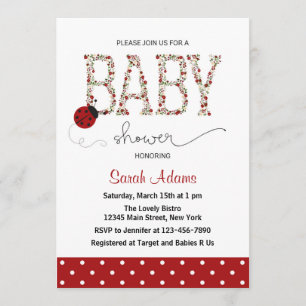 Red Ladybug Baby shower Invitation Kaart
