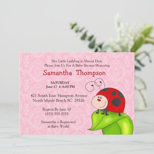 Red Ladybug Baby shower Invitation Kaart (Staand voorkant)
