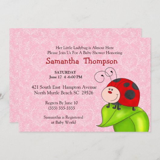 Red Ladybug Baby shower Invitation Kaart (Voorkant / Achterkant)