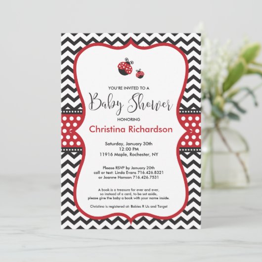 Red Ladybug Baby shower Invitation Kaart (Staand voorkant)