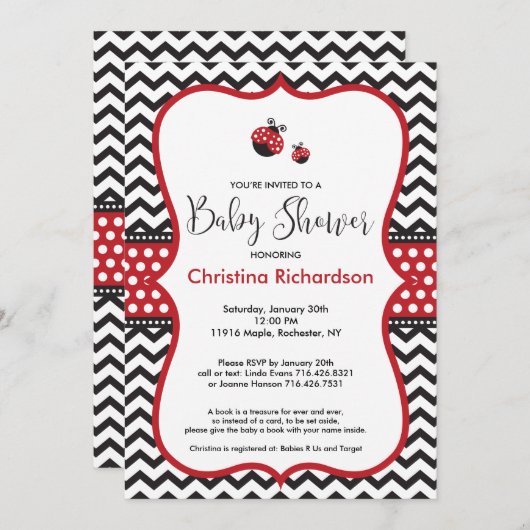 Red Ladybug Baby shower Invitation Kaart (Voorkant / Achterkant)