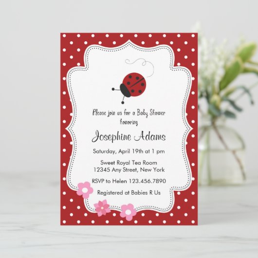 Red Ladybug Baby shower Invitation Kaart (Staand voorkant)