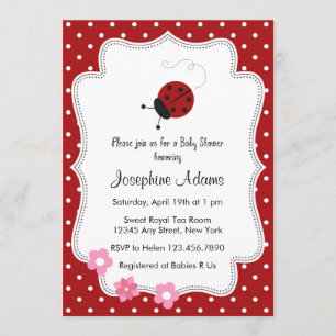 Red Ladybug Baby shower Invitation Kaart