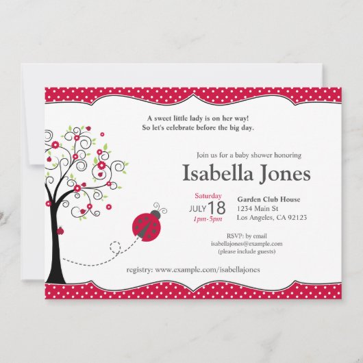 Red Ladybug Baby shower Invitation -  Kaart (Voorkant)