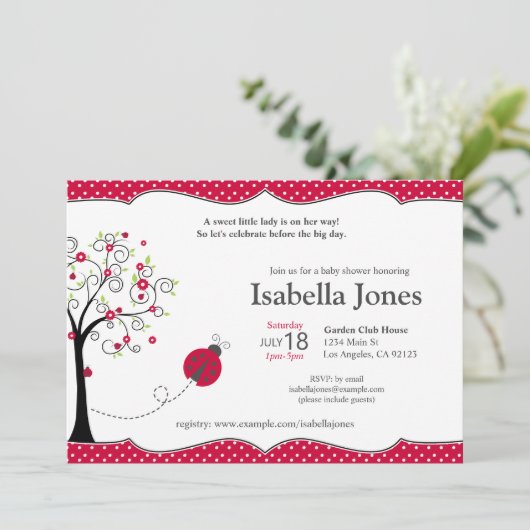 Red Ladybug Baby shower Invitation -  Kaart (Staand voorkant)