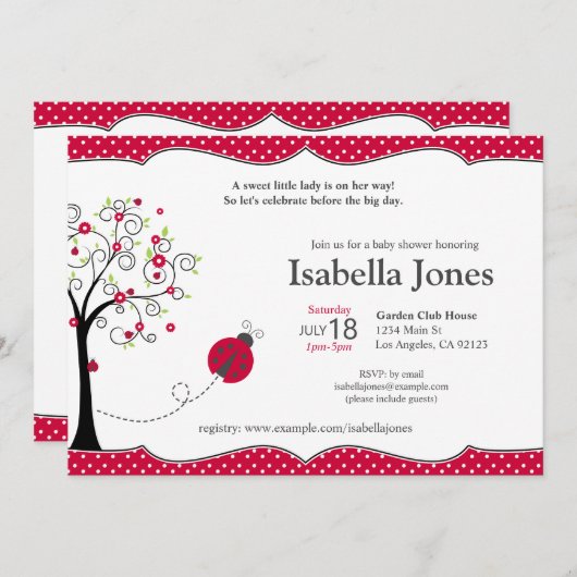 Red Ladybug Baby shower Invitation -  Kaart (Voorkant / Achterkant)