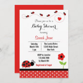 Red Ladybug Baby shower Invitation Polkadot Kaart (Voorkant / Achterkant)