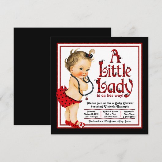 Red Ladybug Baby shower Kaart (Voorkant / Achterkant)