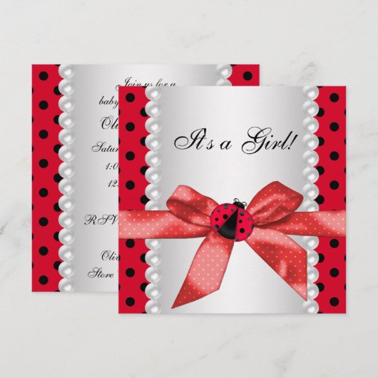 Red Ladybug Baby shower Kaart (Voorkant / Achterkant)