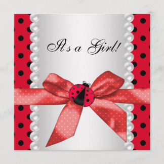 Red Ladybug Baby shower Kaart