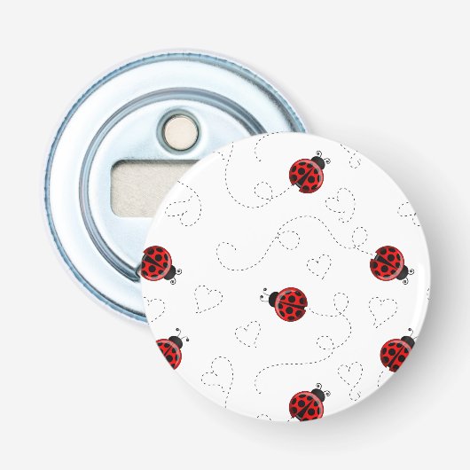 Red Ladybug Beetle Insect Lover Black Hearts Button Flesopener (Voorkant)