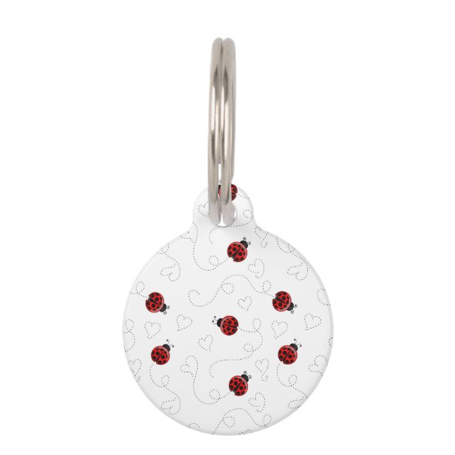 Red Ladybug Beetle Insect Lover Black Hearts Huisdierpenning (Voorkant)