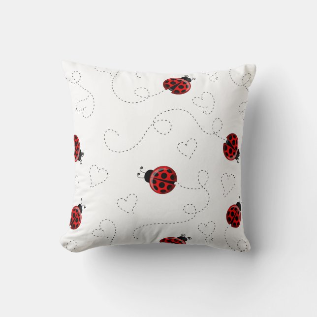 Red Ladybug Beetle Insect Lover Black Hearts Kussen (Voorkant)
