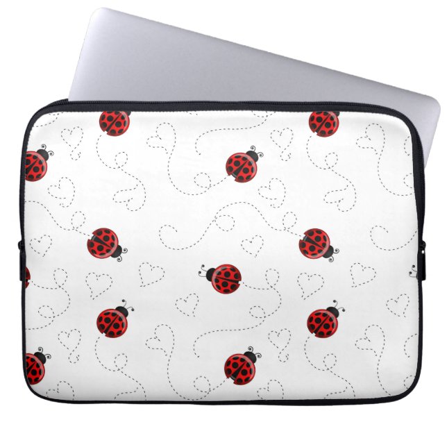 Red Ladybug Beetle Insect Lover Black Hearts Laptop Sleeve (Voorkant)