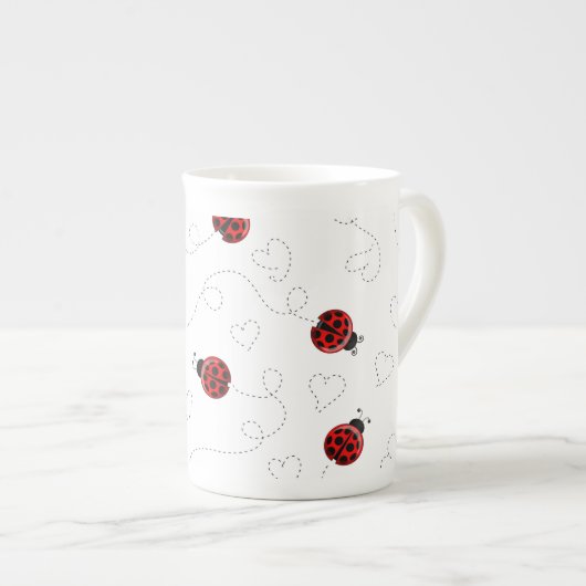 Red Ladybug Beetle Insect Lover Black Hearts Porselein Kop (Voorkant rechts)