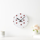 Red Ladybug Beetle Insect Lover Black Hearts Ronde Klok (Huis)