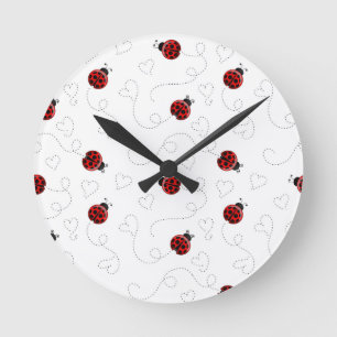 Red Ladybug Beetle Insect Lover Black Hearts Ronde Klok