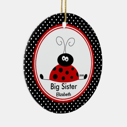 Red Ladybug Big Sister kerstversiering Keramisch Ornament (Rechts)