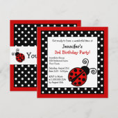 Red Ladybug Birthday - Black en White Polka Dots Kaart (Voorkant / Achterkant)