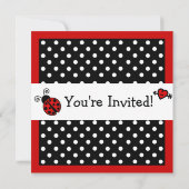 Red Ladybug Birthday - Black en White Polka Dots Kaart (Achterkant)