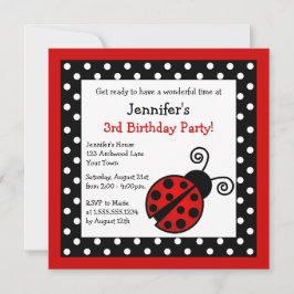 Red Ladybug Birthday - Black en White Polka Dots Kaart