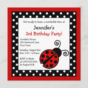 Red Ladybug Birthday - Black en White Polka Dots Kaart