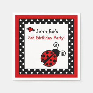 Red Ladybug Birthday - Black en White Polka Dots Servetten